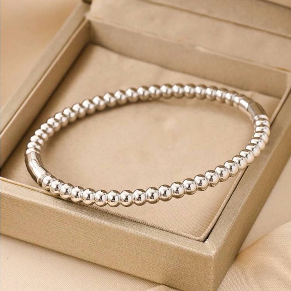 Elegant Stainless Steel Silver-Tone Floral & Beaded Bracelet Set - Picture 3 of 3